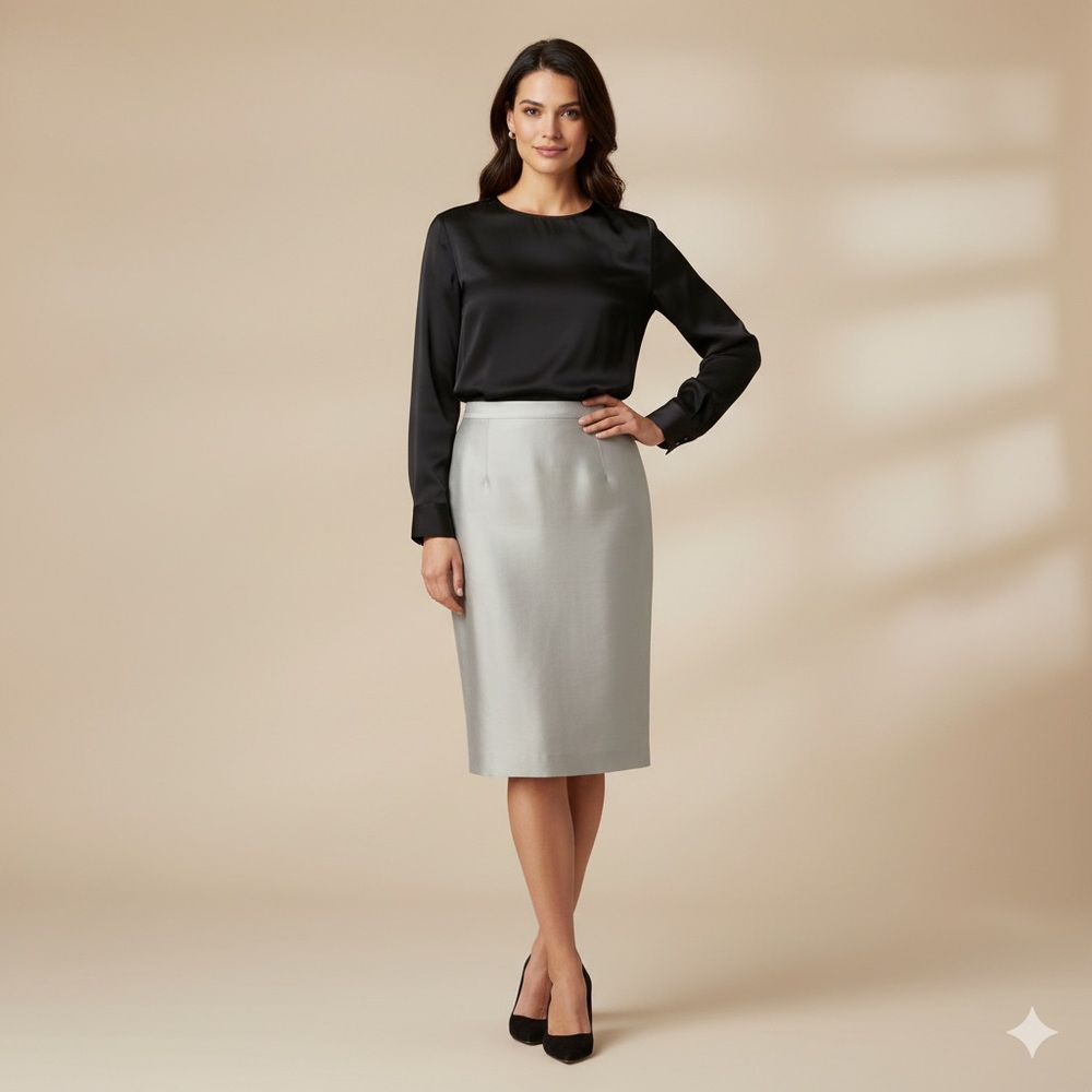 NEW Talbots Silver Gray Silk Pencil Skirt